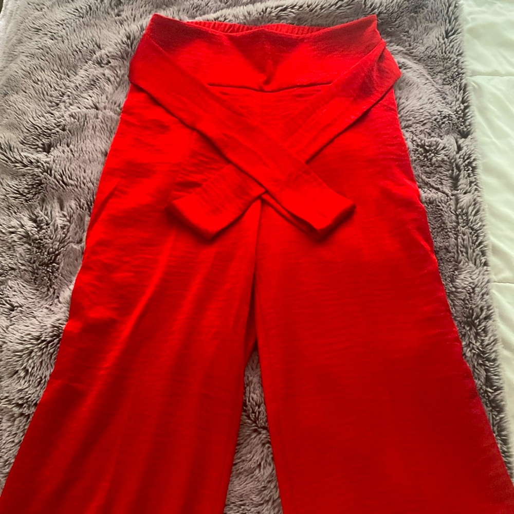 High waist satin wide leg pants